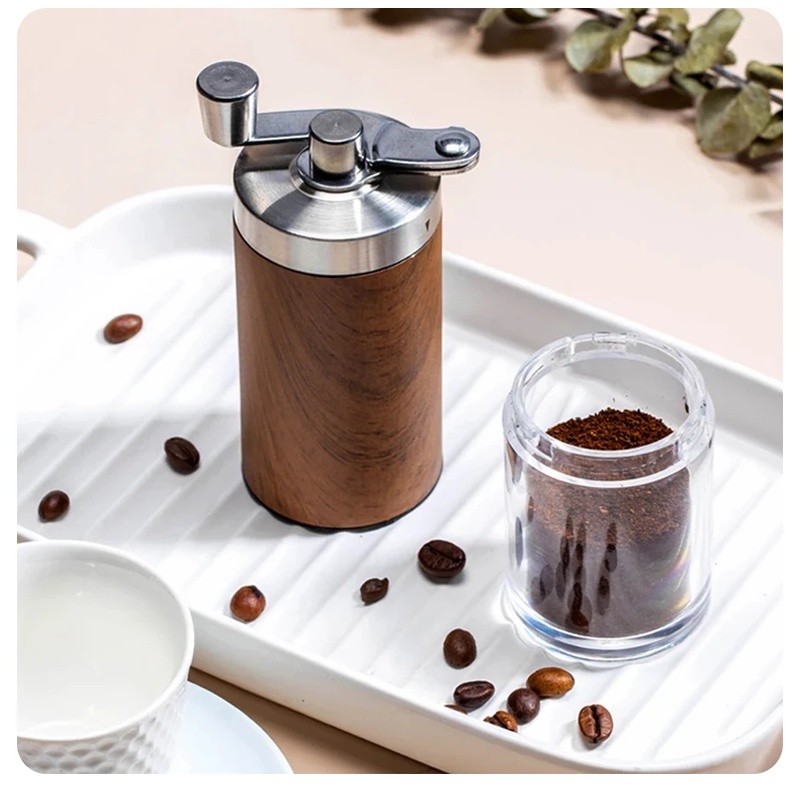 Travel Kitchen Accessories - 휴대용 나무결 수동 커피 그라인더, 스테인리스