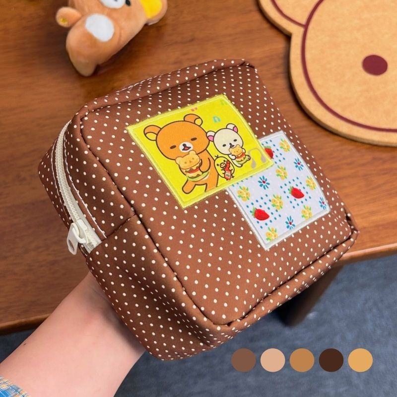 Travel Accessories Store - 카와이 리락쿠마 브라운 폴카 도트 화장품