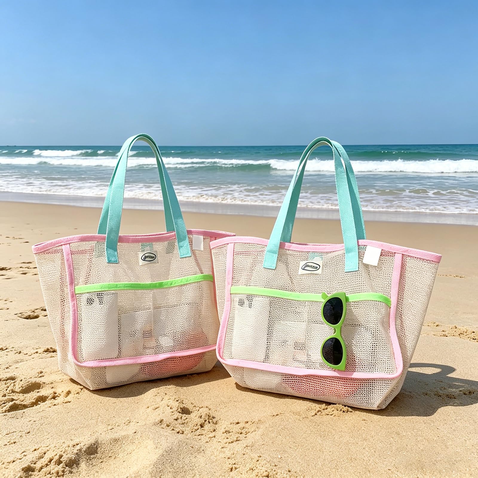 Travel Accessories Store - 여성용 비치백, 화려한 접이식 그물망 모래