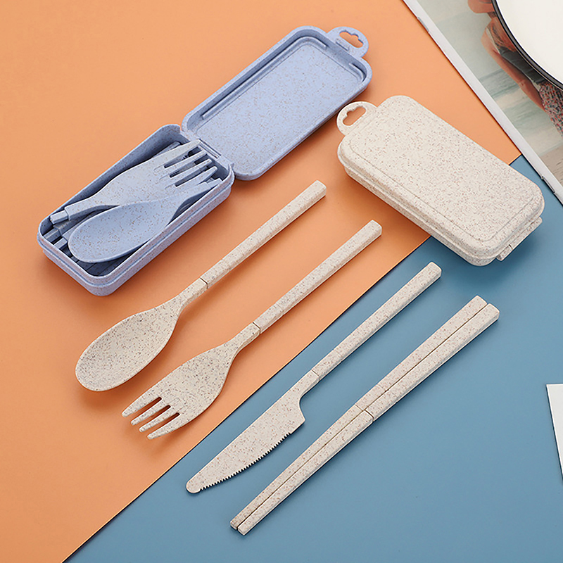 Travel Kitchen Accessories - 휴대용 접이식 밀 빨대 포크 커트레이