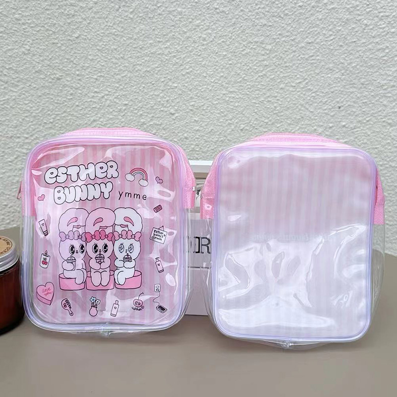 귀여운 에스더 버니 투명 메이크업 가방 핑크 줄무늬 P - Travel Accessories Toiletry Bag 리뷰 및 가격