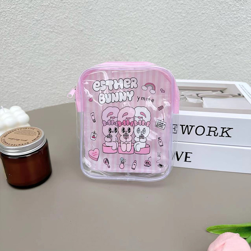 귀여운 에스더 버니 투명 메이크업 가방 핑크 줄무늬 P - Travel Accessories Toiletry Bag 리뷰 및 가격