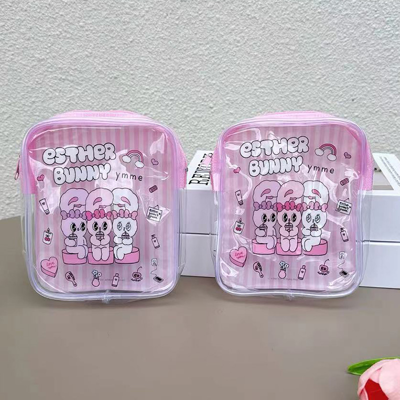 귀여운 에스더 버니 투명 메이크업 가방 핑크 줄무늬 P - Travel Accessories Toiletry Bag 리뷰 및 가격
