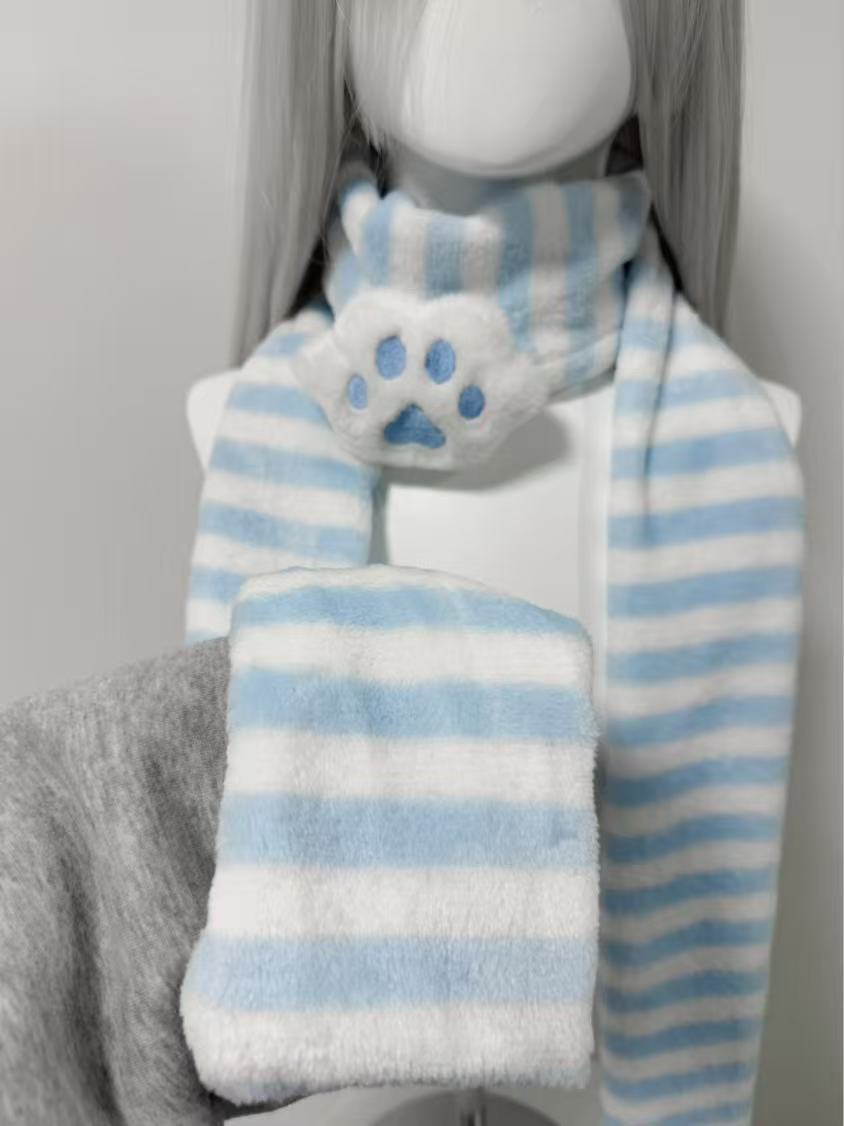 귀여운 니트 스카프 고양이 발 장식 스트라이프 스카프  - Travel Accessories Cute 리뷰 및 가격