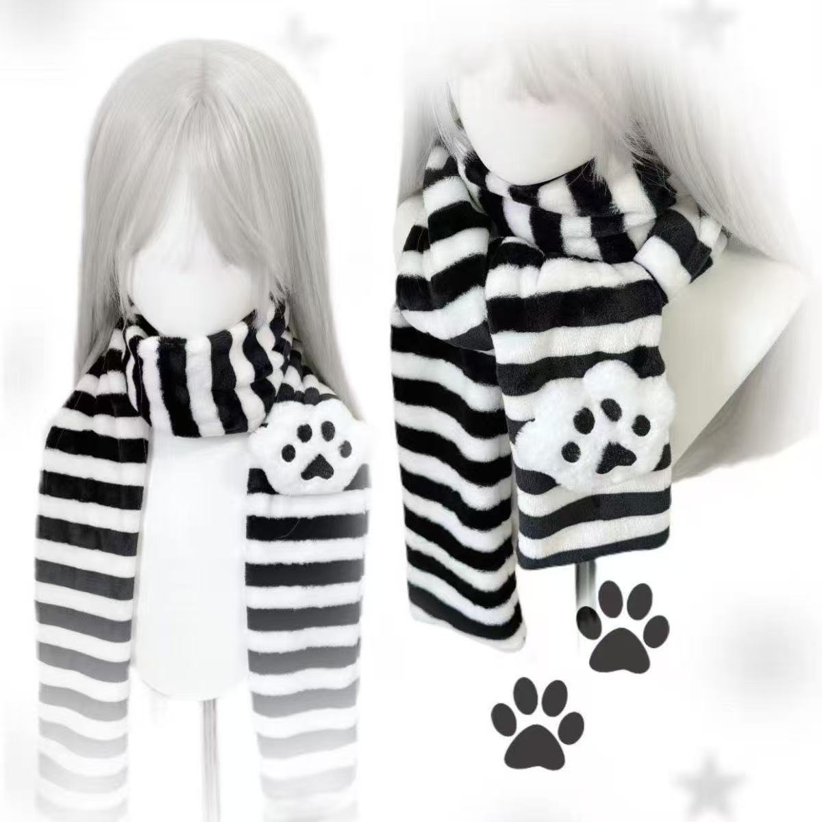 귀여운 니트 스카프 고양이 발 장식 스트라이프 스카프  - Travel Accessories Cute 리뷰 및 가격
