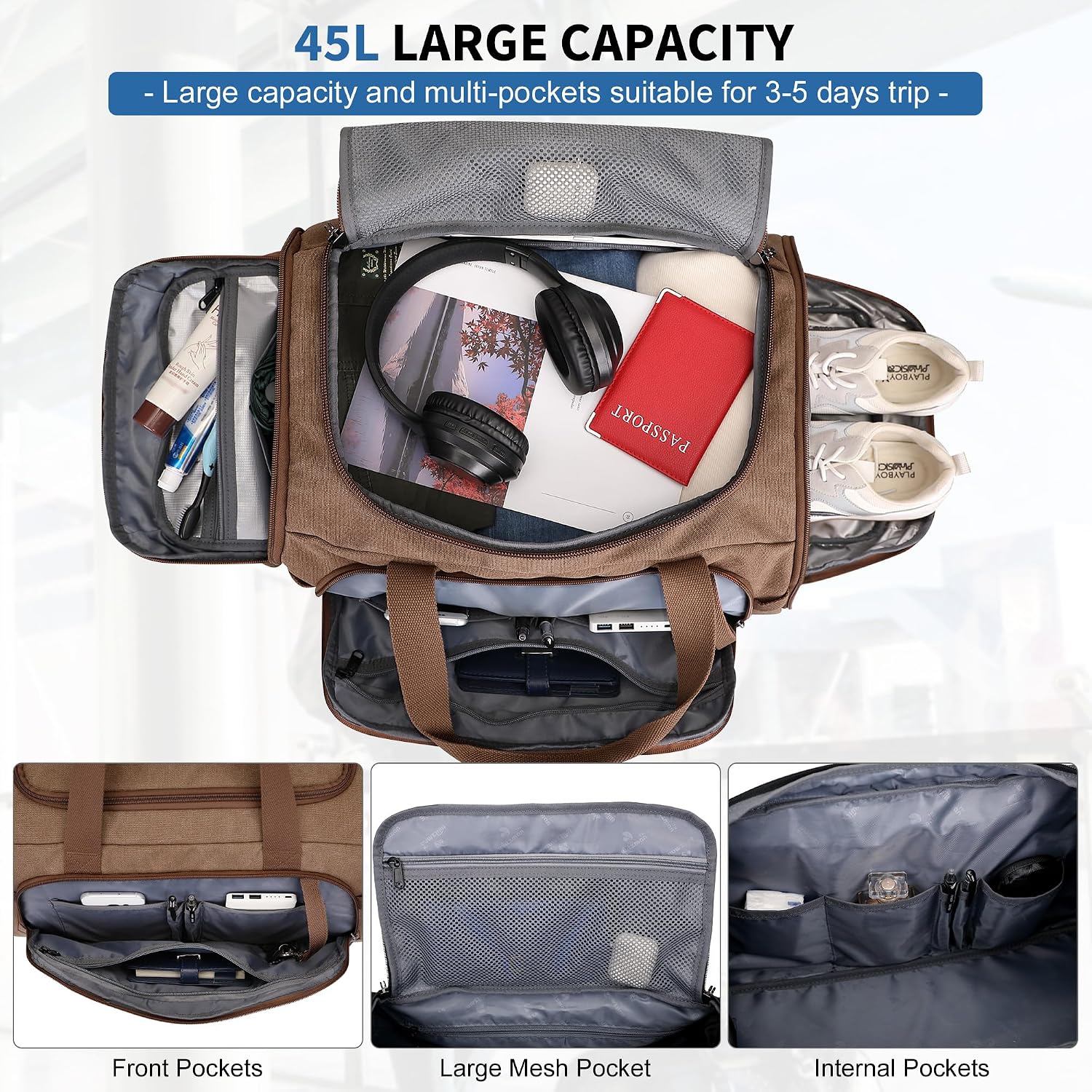 남성용 캔버스 더플백 3 in 1 변형 백팩 45L 여 - Shoe Bag Travel 리뷰 및 가격