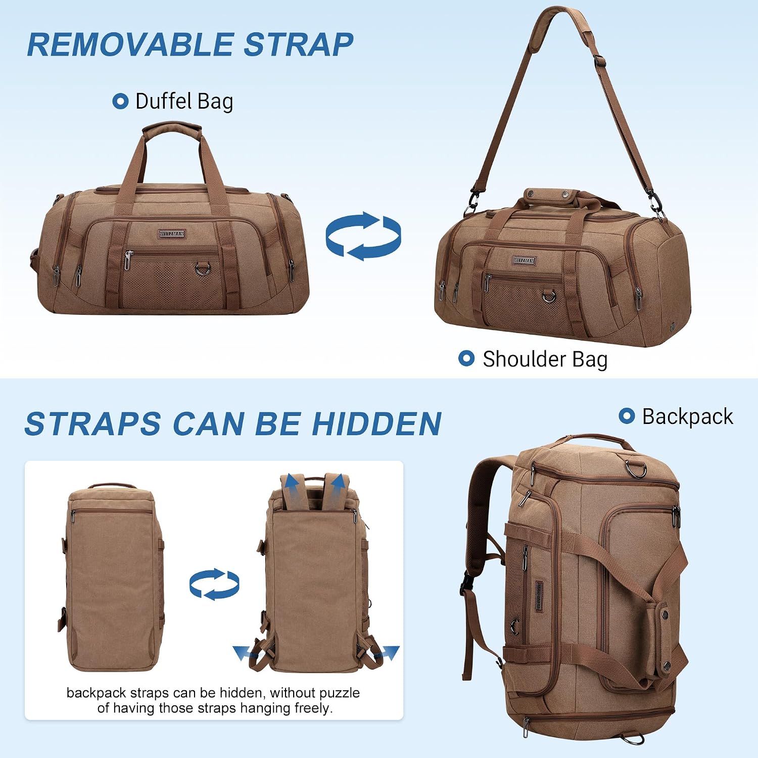남성용 캔버스 더플백 3 in 1 변형 백팩 45L 여 - Shoe Bag Travel 리뷰 및 가격