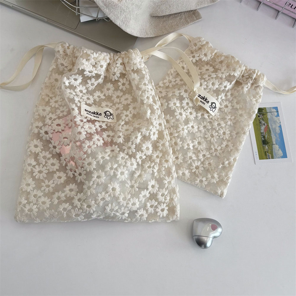 레이스 자수 데이지 메쉬 드로스트링 메이크업 가방 여름 - Travel Accessories Store 리뷰 및 가격