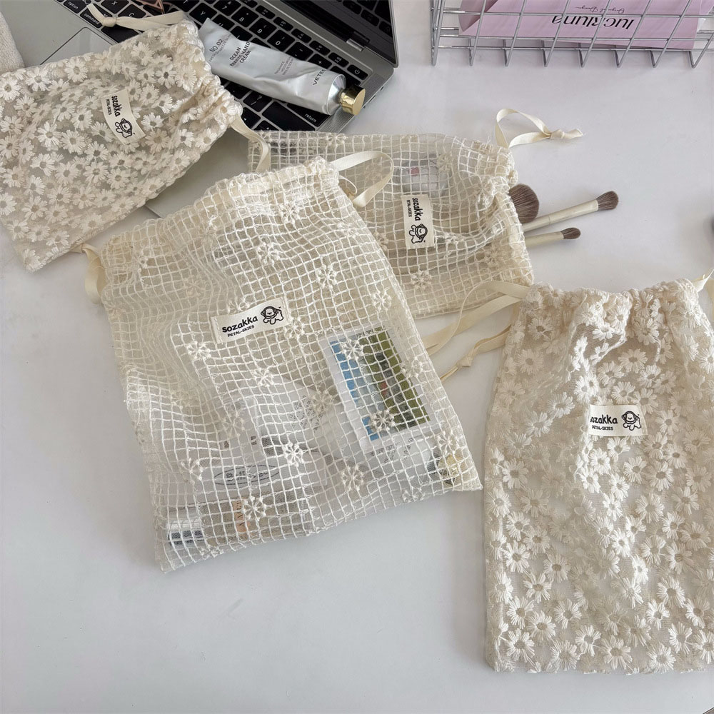 레이스 자수 데이지 메쉬 드로스트링 메이크업 가방 여름 - Travel Accessories Store 리뷰 및 가격